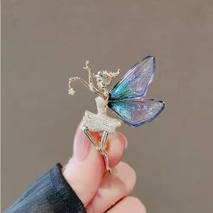 Ballerina brooch, Silver, Colorful Crystal Wings, NWOT